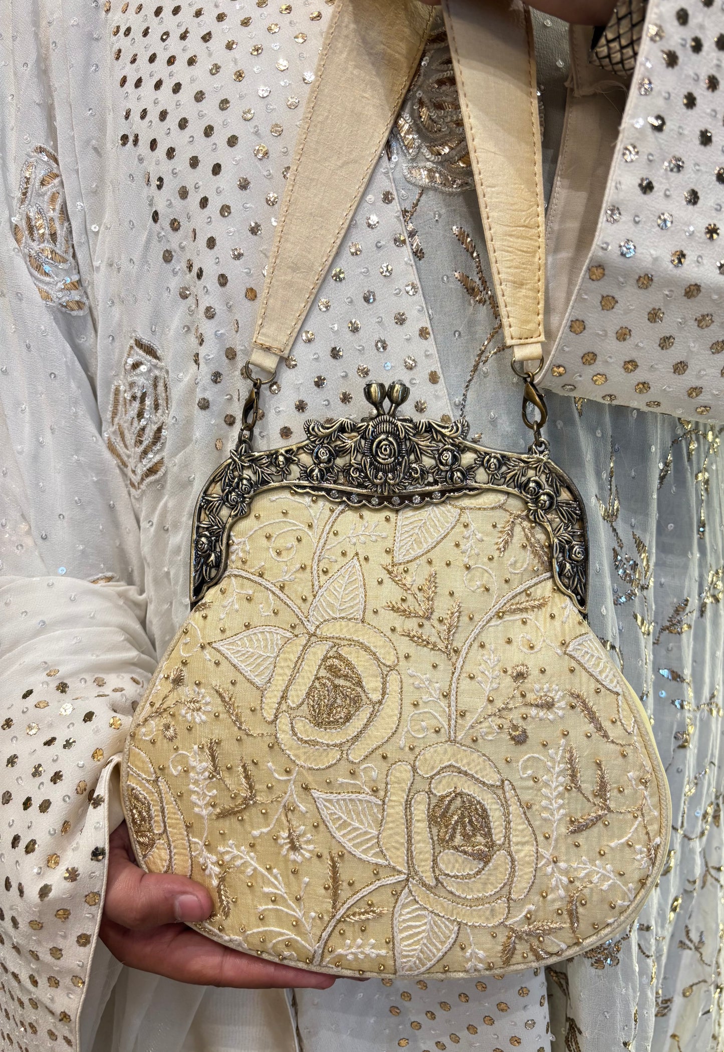 Lemon Yellow Silk Chikankari Clutch Bag