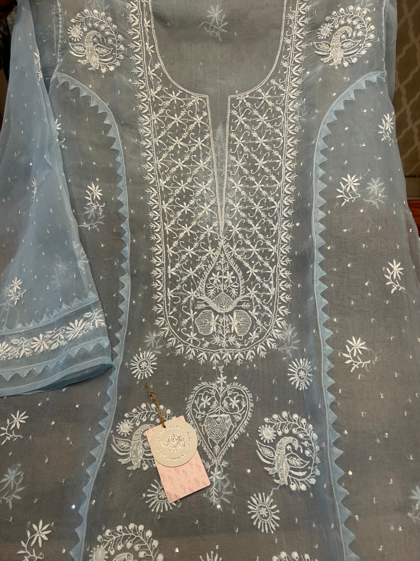 Sky Blue Organza Silk Kurta and Dupatta