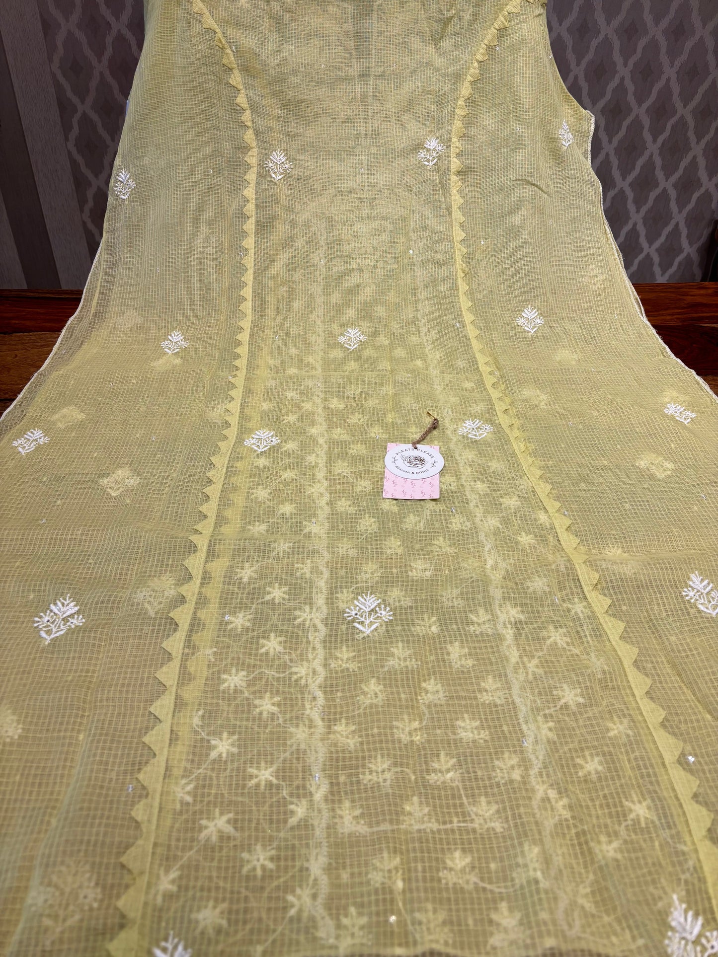 Mint Green Kota Doria Chikankari Kurta And Dupatta Set