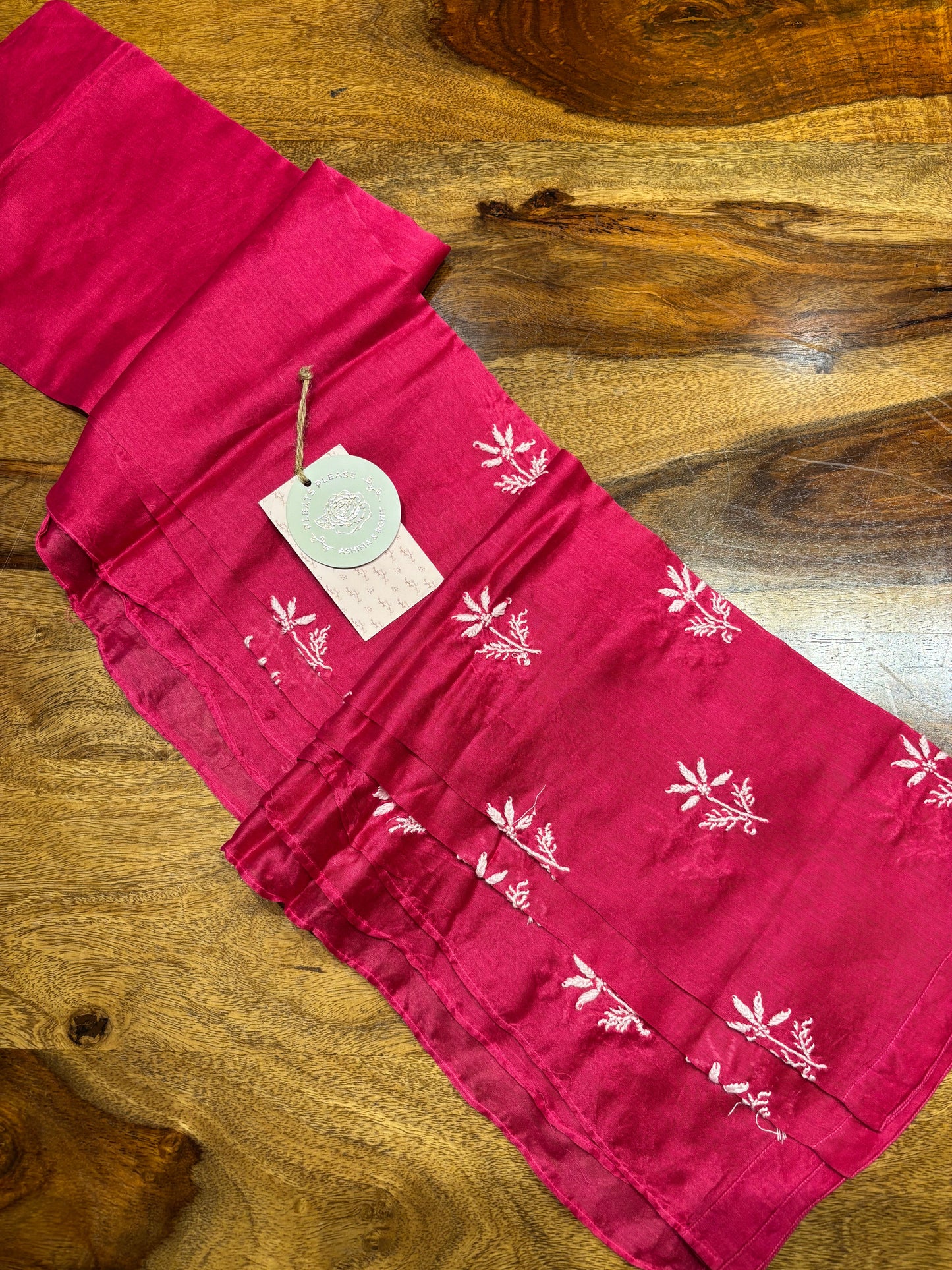 Fuchsia Pink Chanderi Silk Chikankari  Co-ord Set
