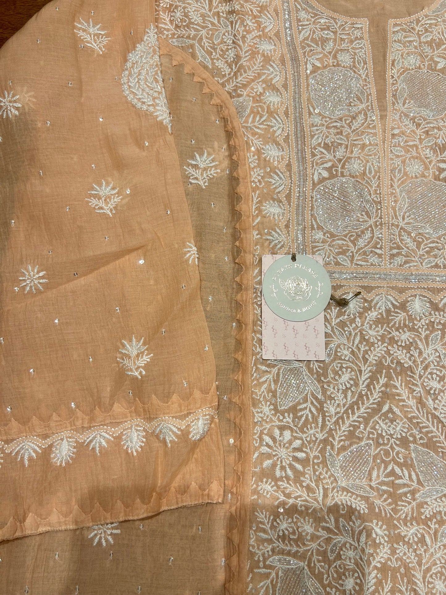 Peach Chanderi Mul Chikankari Kurta and Dupatta