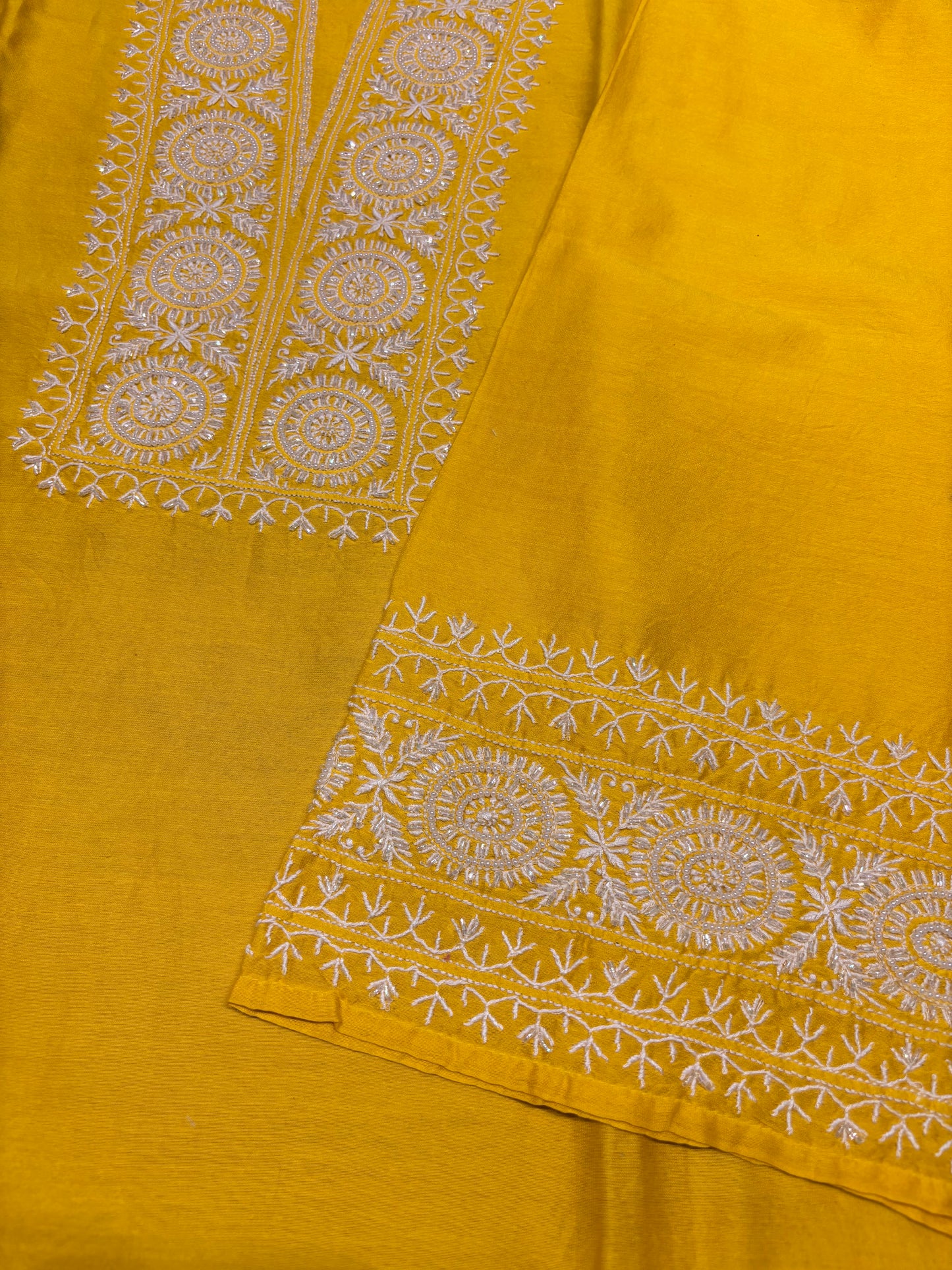 Mango Yellow Chanderi Silk Chikankari Co-Ord Set
