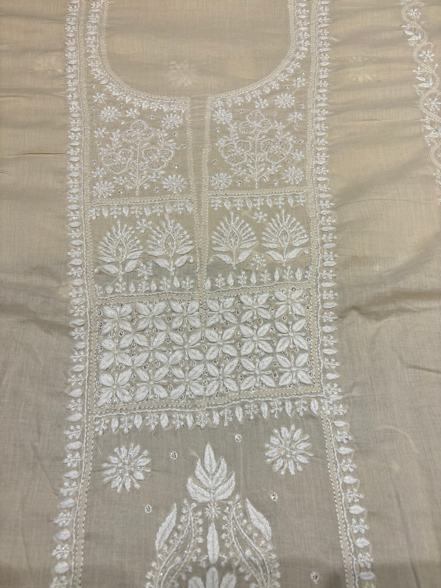 Warm beige Chikankari Kurta Fabric