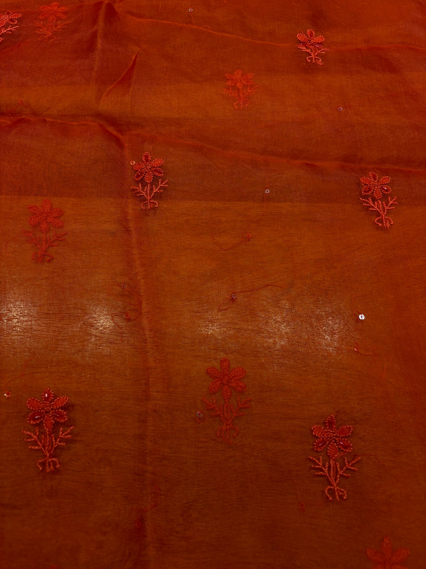 Red Organza Silk Chikankari Kurta and Dupatta Fabric