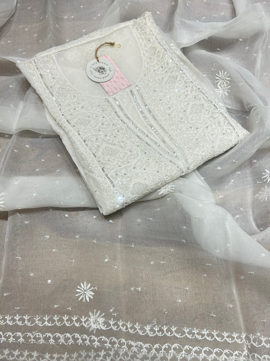 Dyeable Organza Chikankari Kurta & Dupatta Set