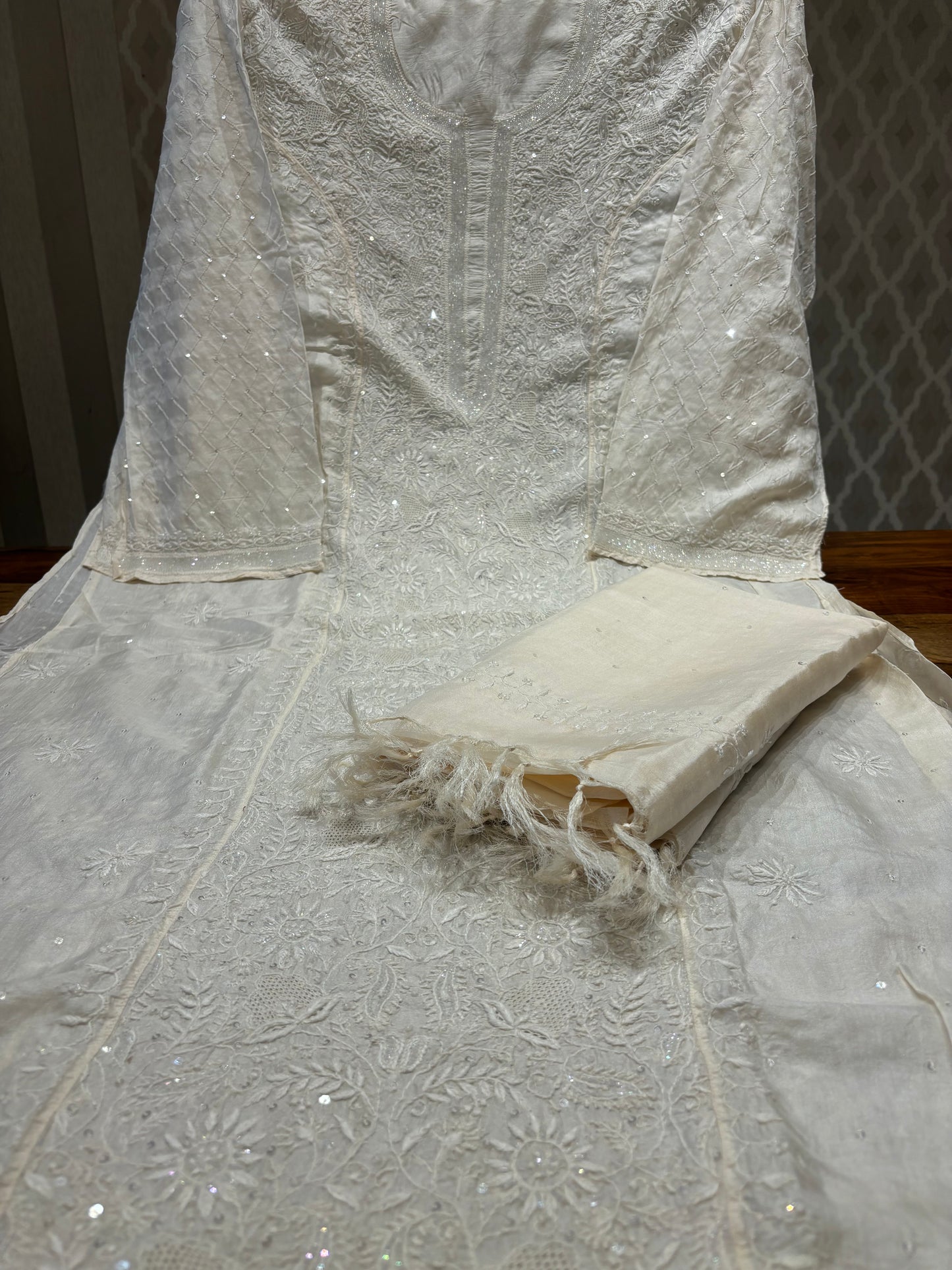 Dyeable Silk Chikankari Kurta and dupatta