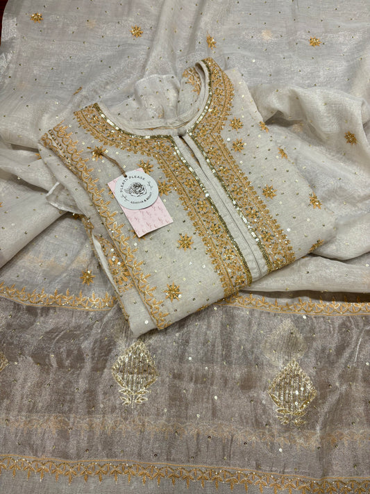 Silver Pure Tissue Anarkali And Dupatta set