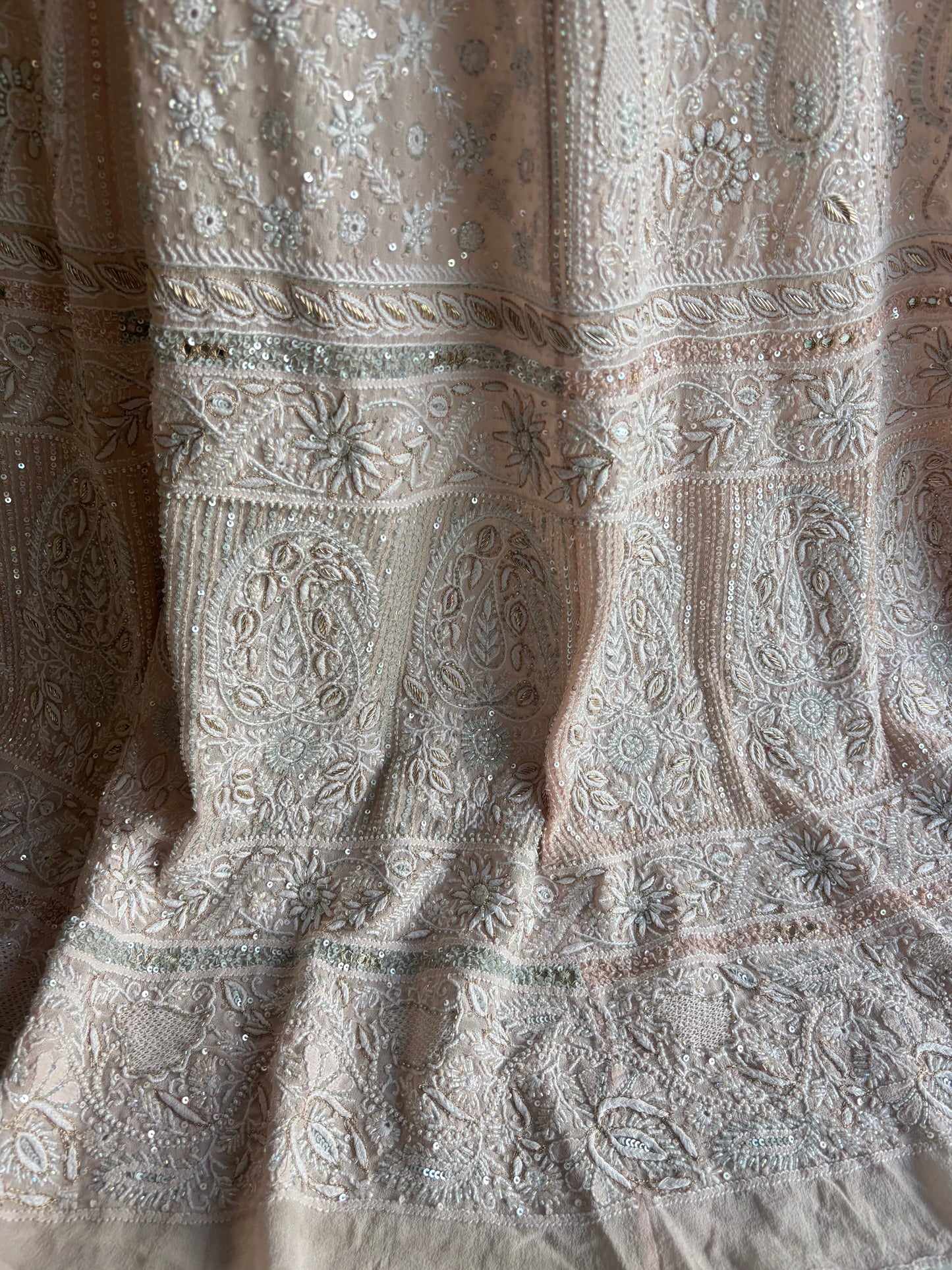 Dusty Peach Pure Georgette Chikankari Lehenga