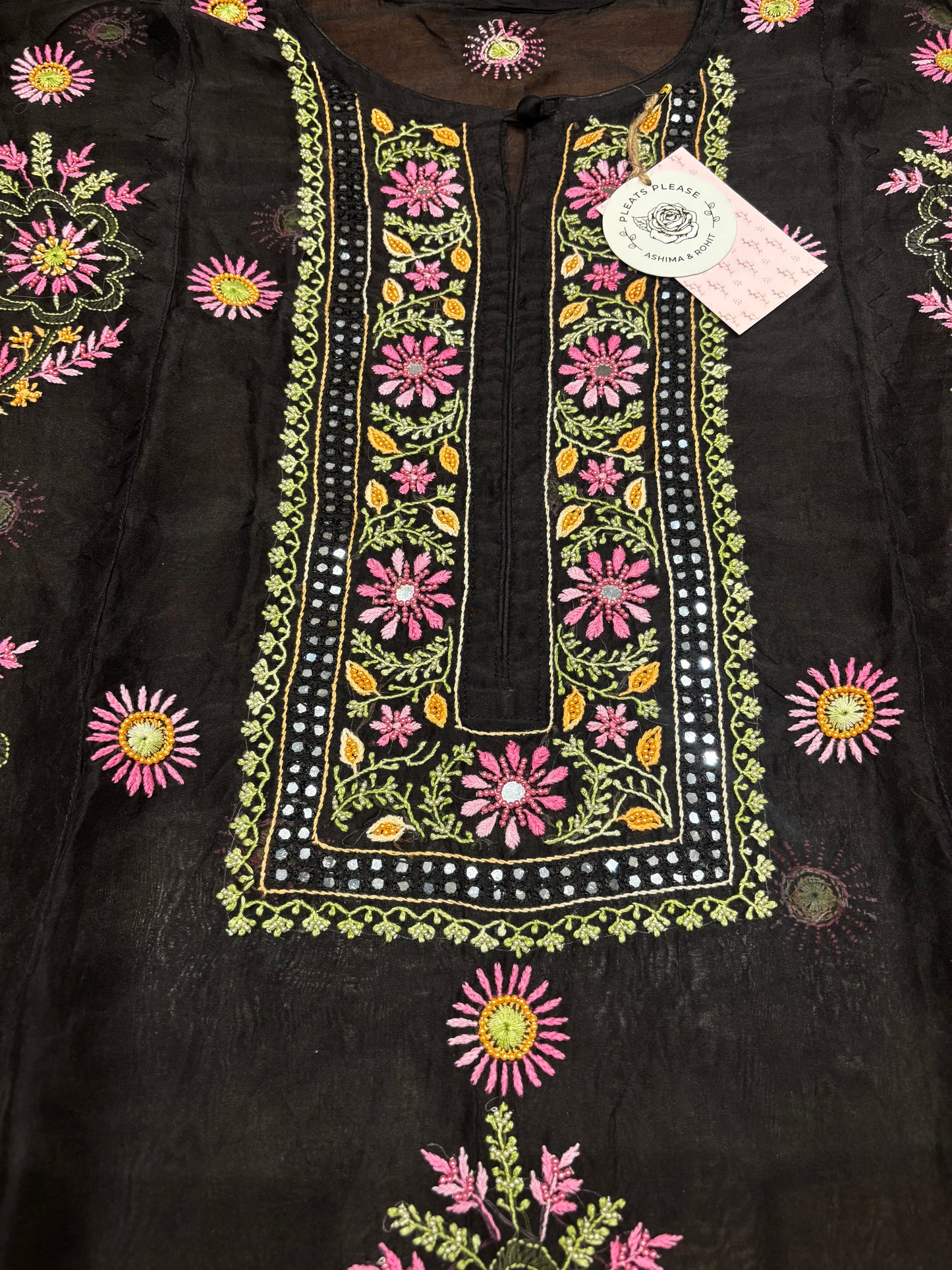 Black Organza Silk Chikankari Kurta and Dupatta