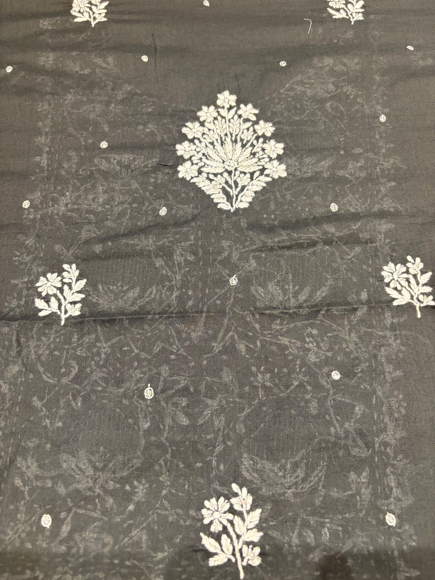 Black Mul Chikankari Kurta Fabric