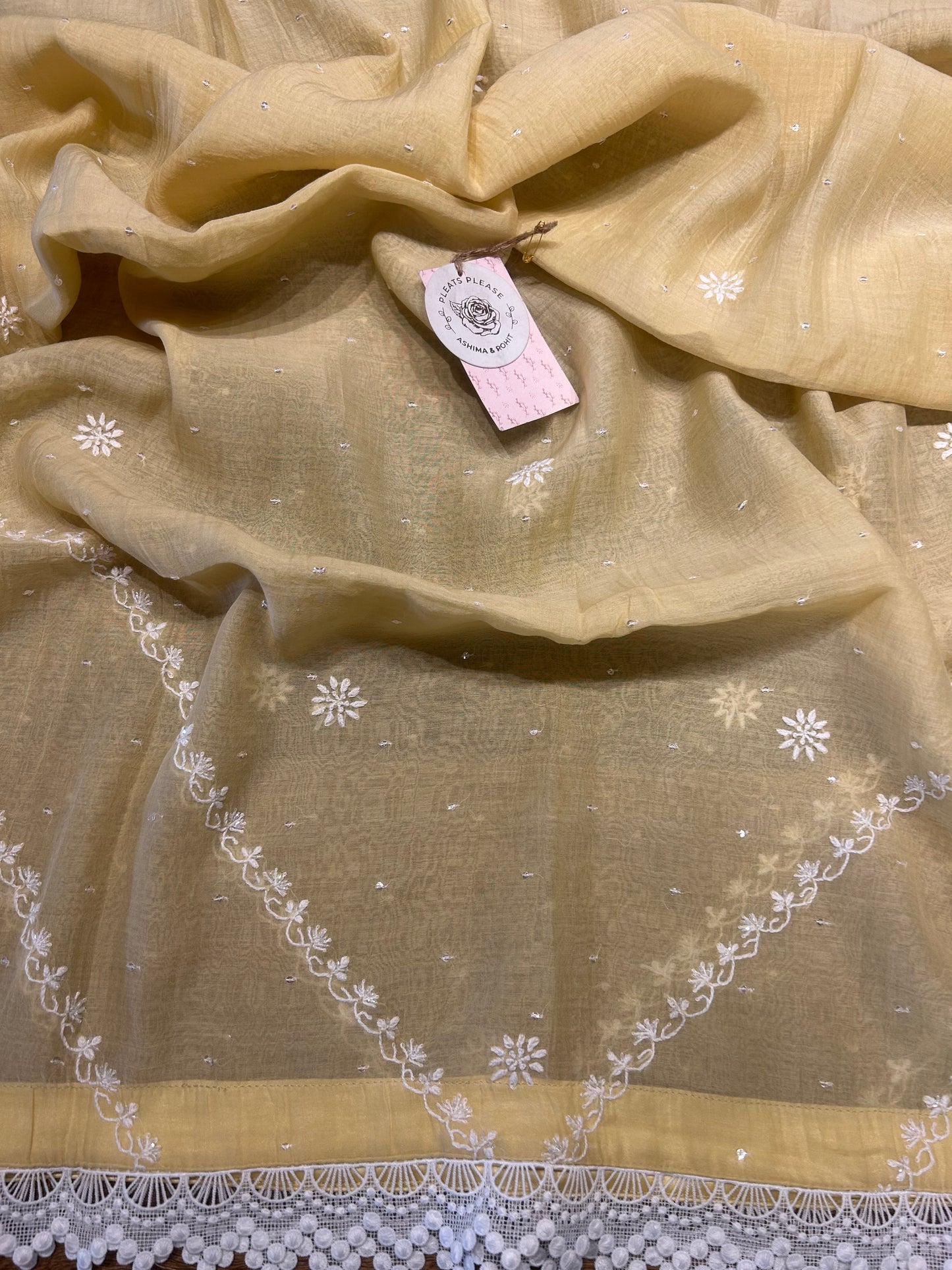 Butter Yellow Chanderi Mul Chikankari Kurta and Dupatta