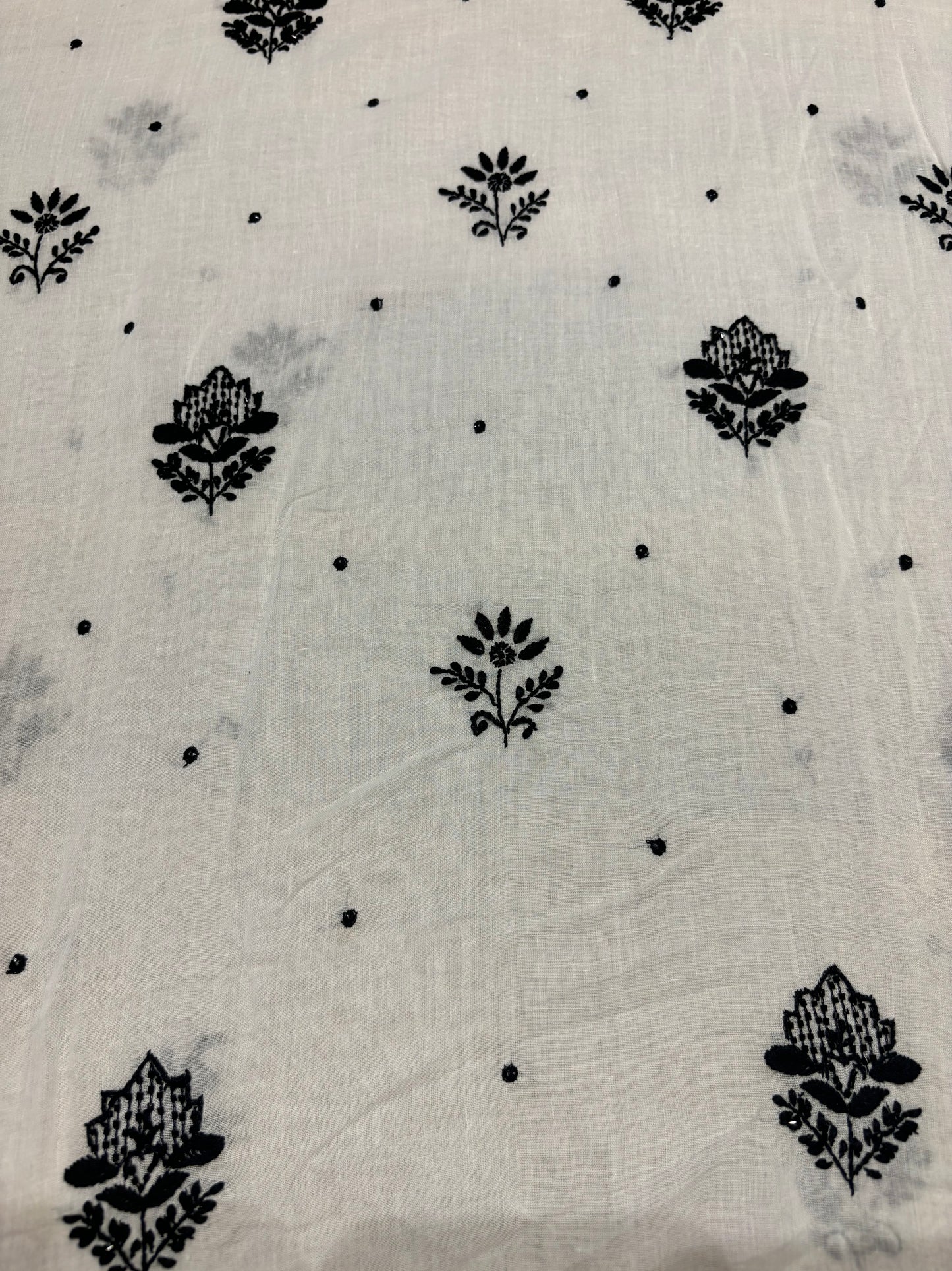 White Mul Chikankari Kurta Fabric