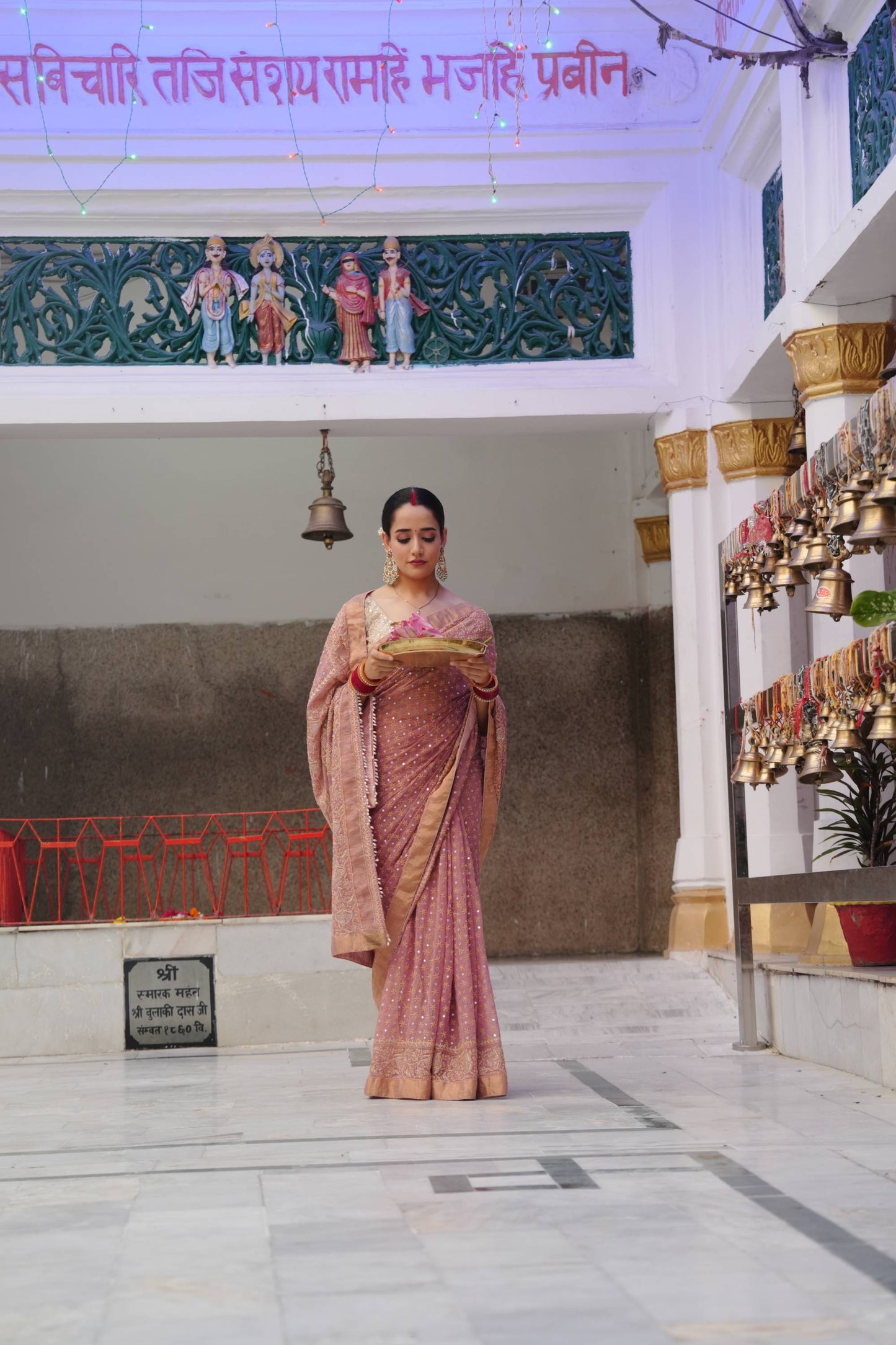 Rose Gold Pure Tissue Chikankari Saree
