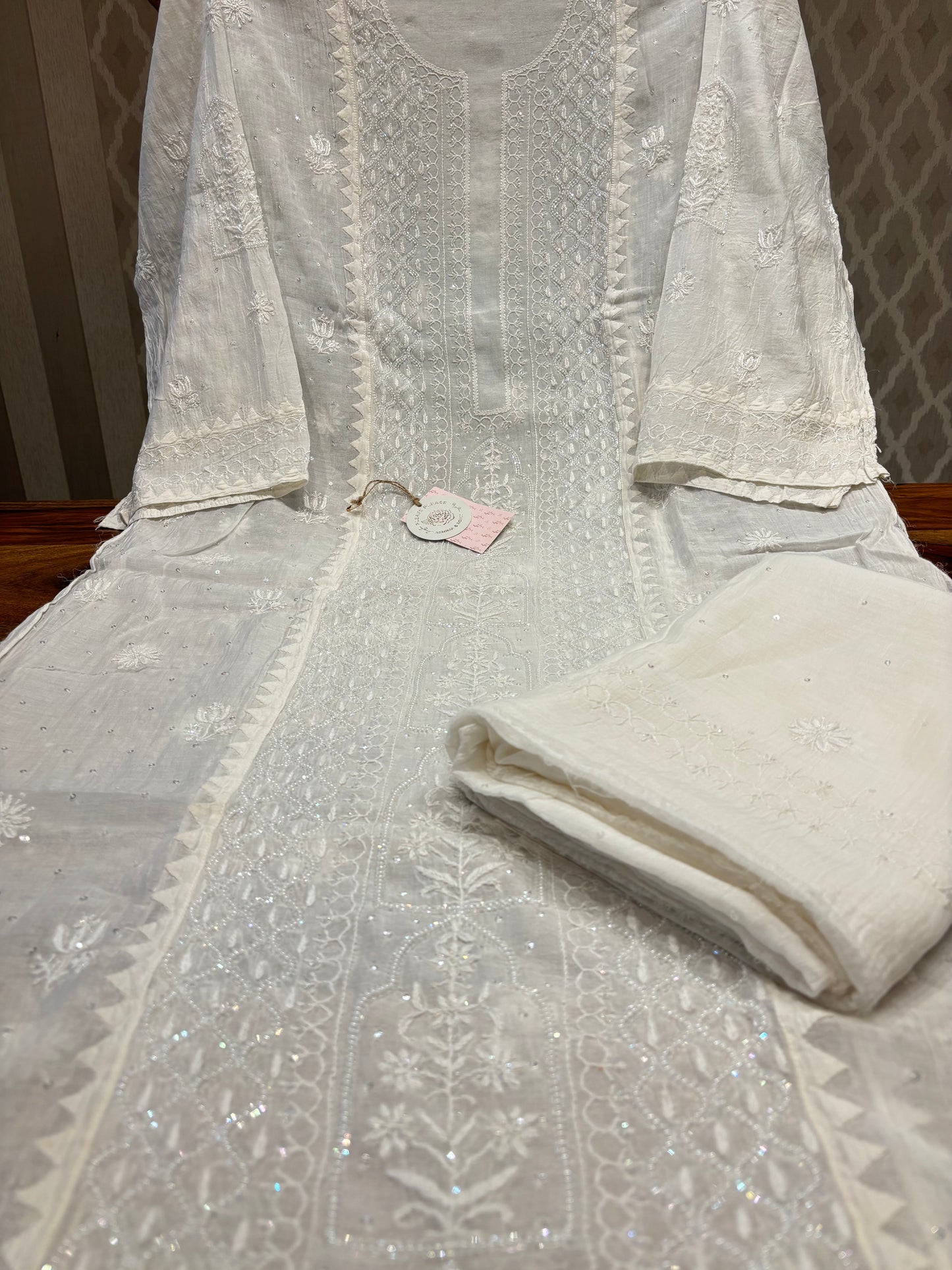 Dyeable Chanderi Mul Chikankari Kurta and Dupatta