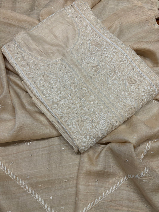 Dyeable Silk Chikankari Kurta and dupatta