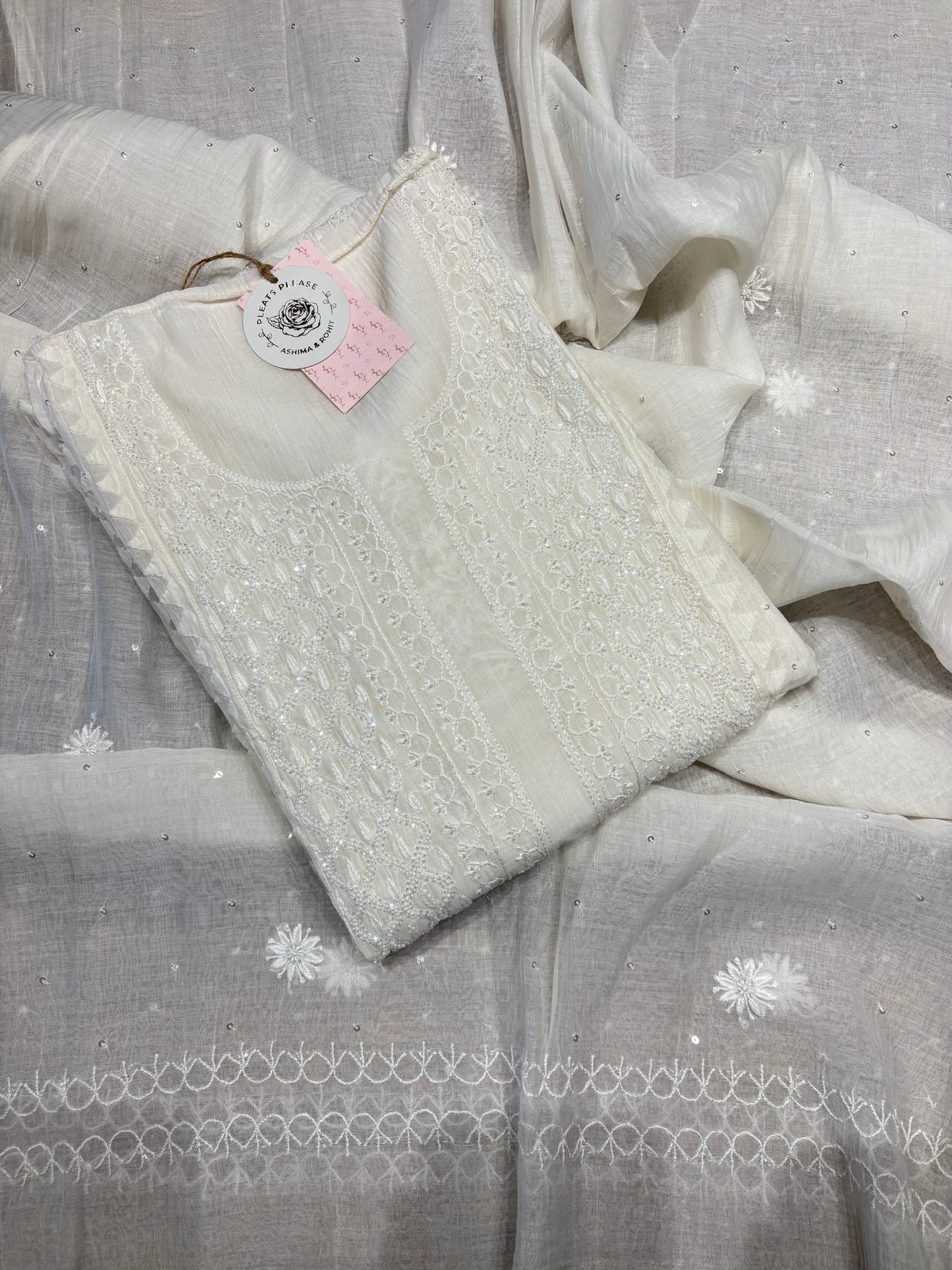 Dyeable Chanderi Mul Chikankari Kurta and Dupatta