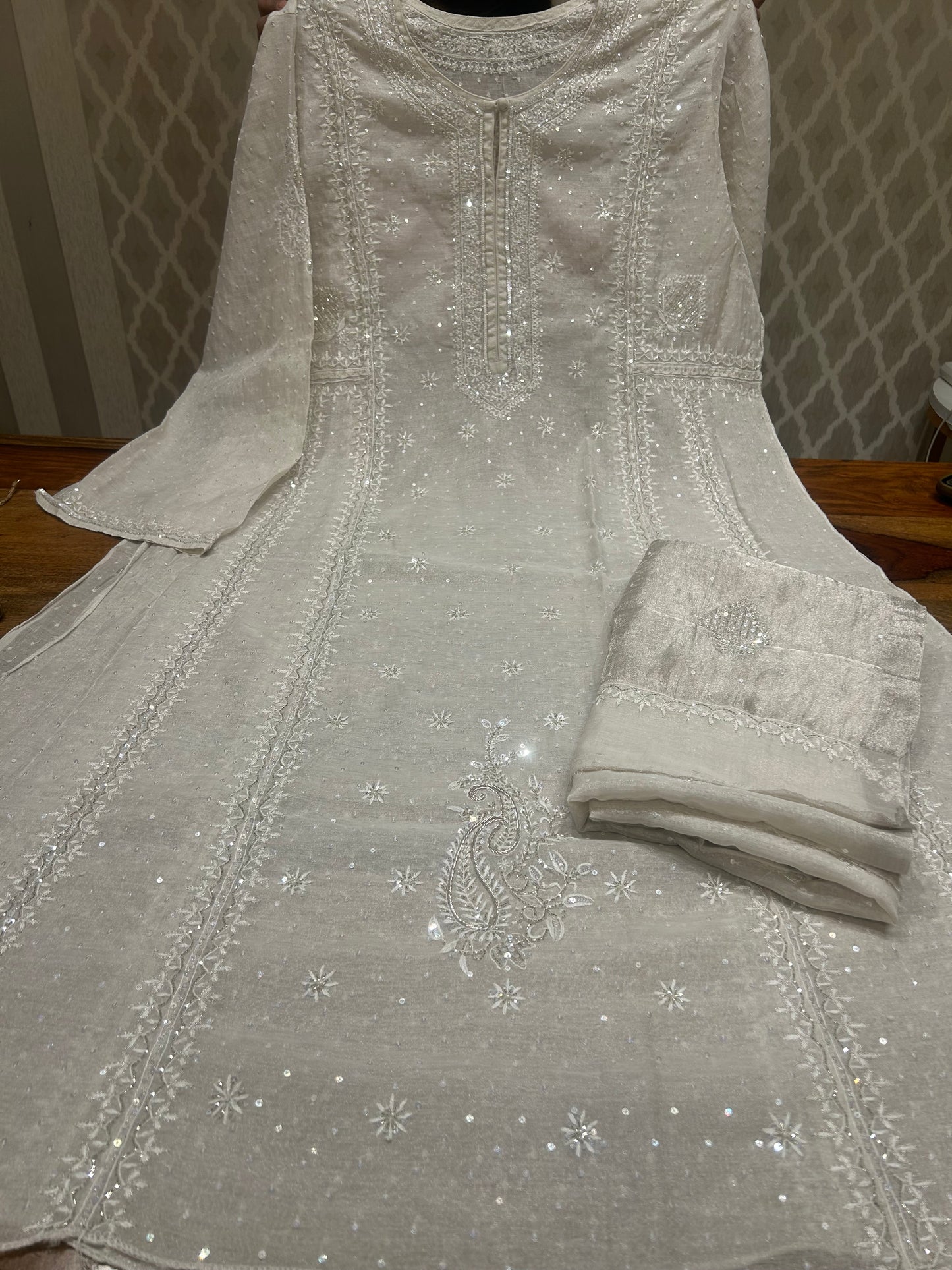 Silver Tissue Aline Anarkali &Dupatta