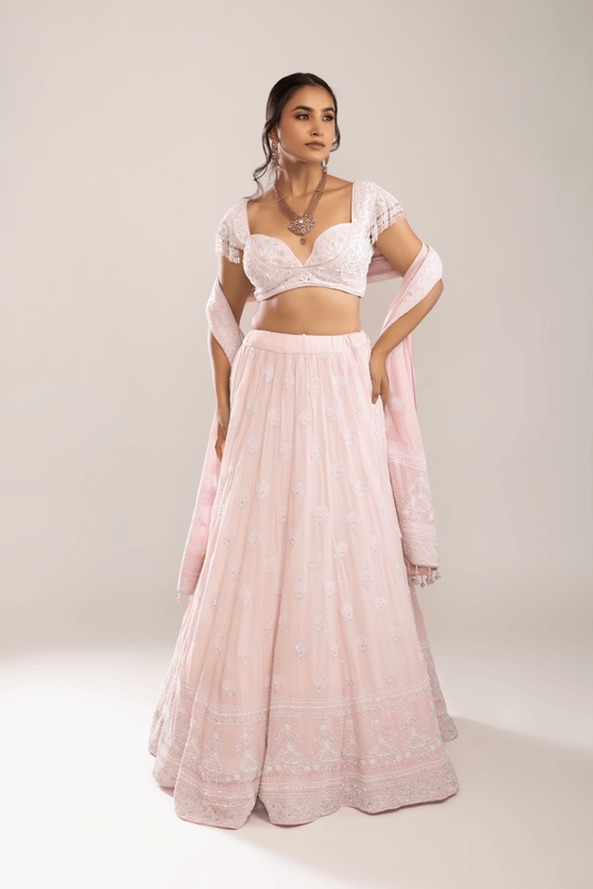 Candy Pink Pure and Premium Georgette Chikankari Lehenga
