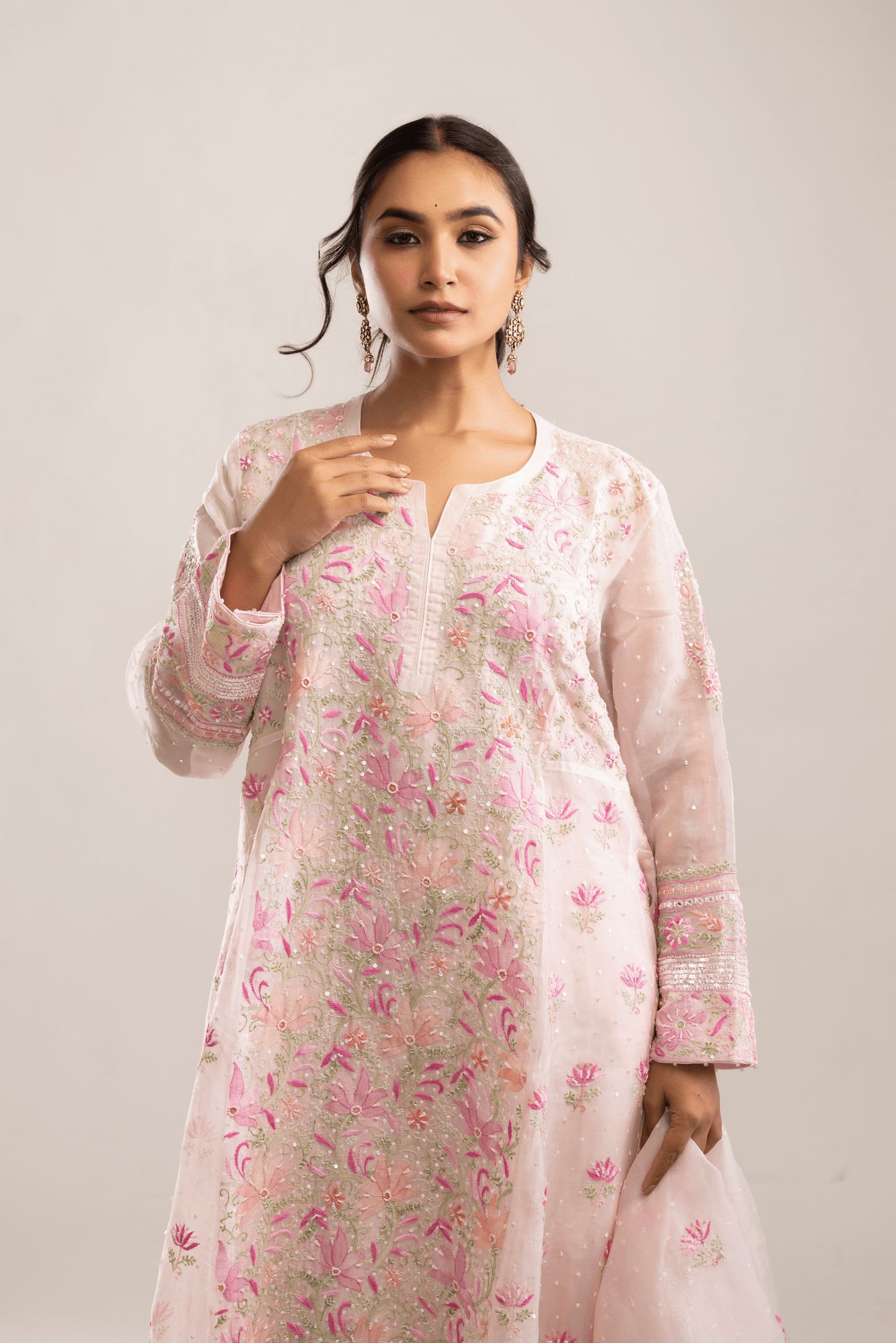 Blush Pink Chikankari Pure Organza Silk Anarkali & Dupatta