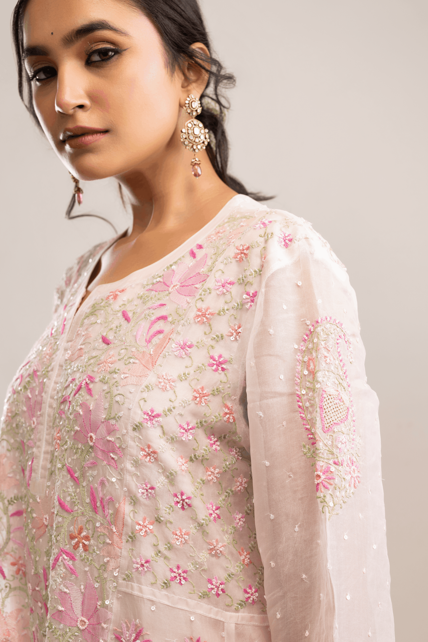 Blush Pink Chikankari Pure Organza Silk Anarkali & Dupatta