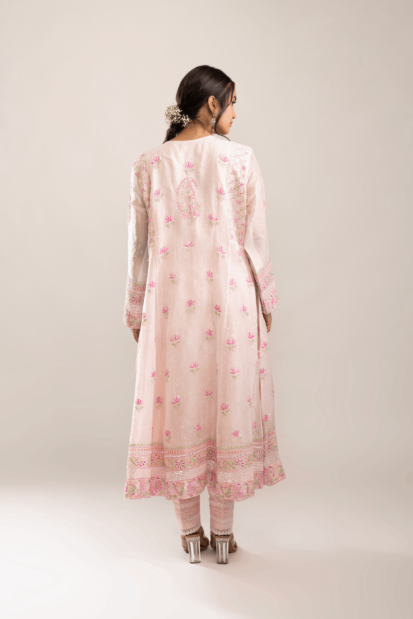 Blush Pink Chikankari Pure Organza Silk Anarkali & Dupatta