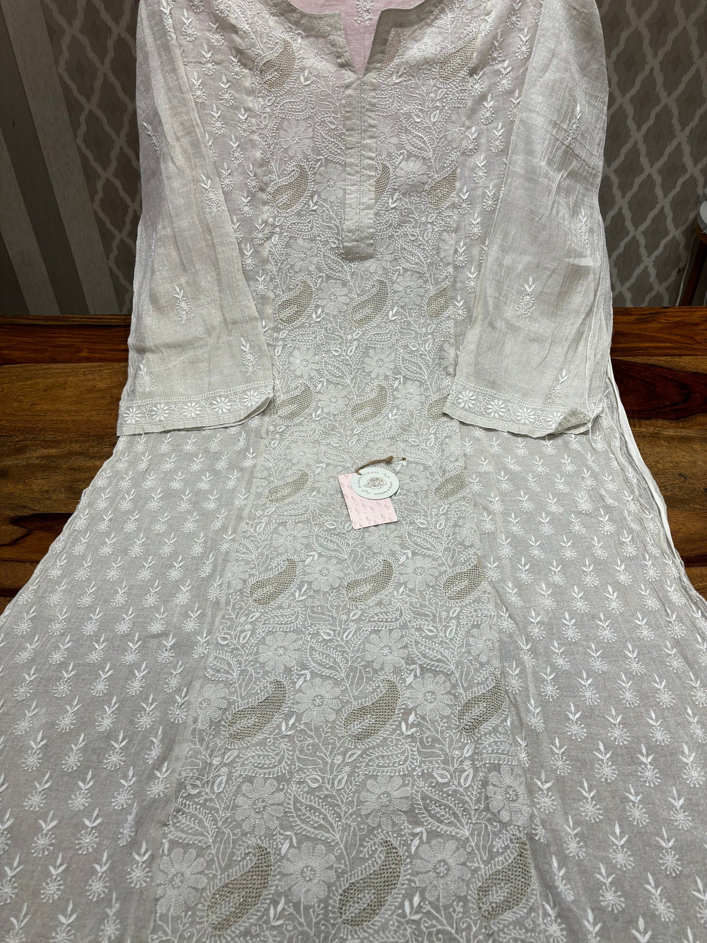 Dyeable pure silver tissue straight kurta and dupatta set