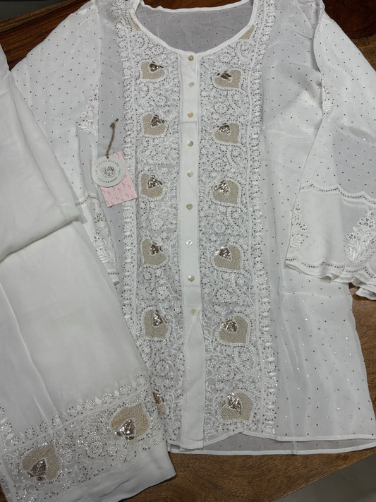 Dyeable Pure Georgette Chikankari  Co-ord set