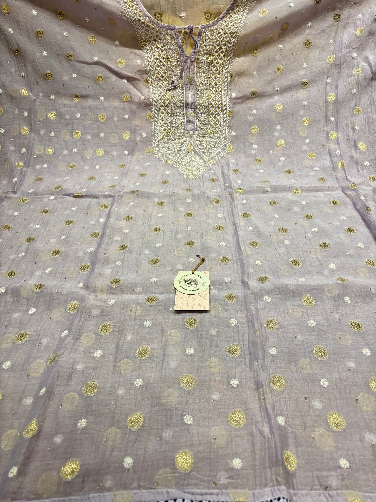 Lilac Chanderi Mul Chikankari Kaftan