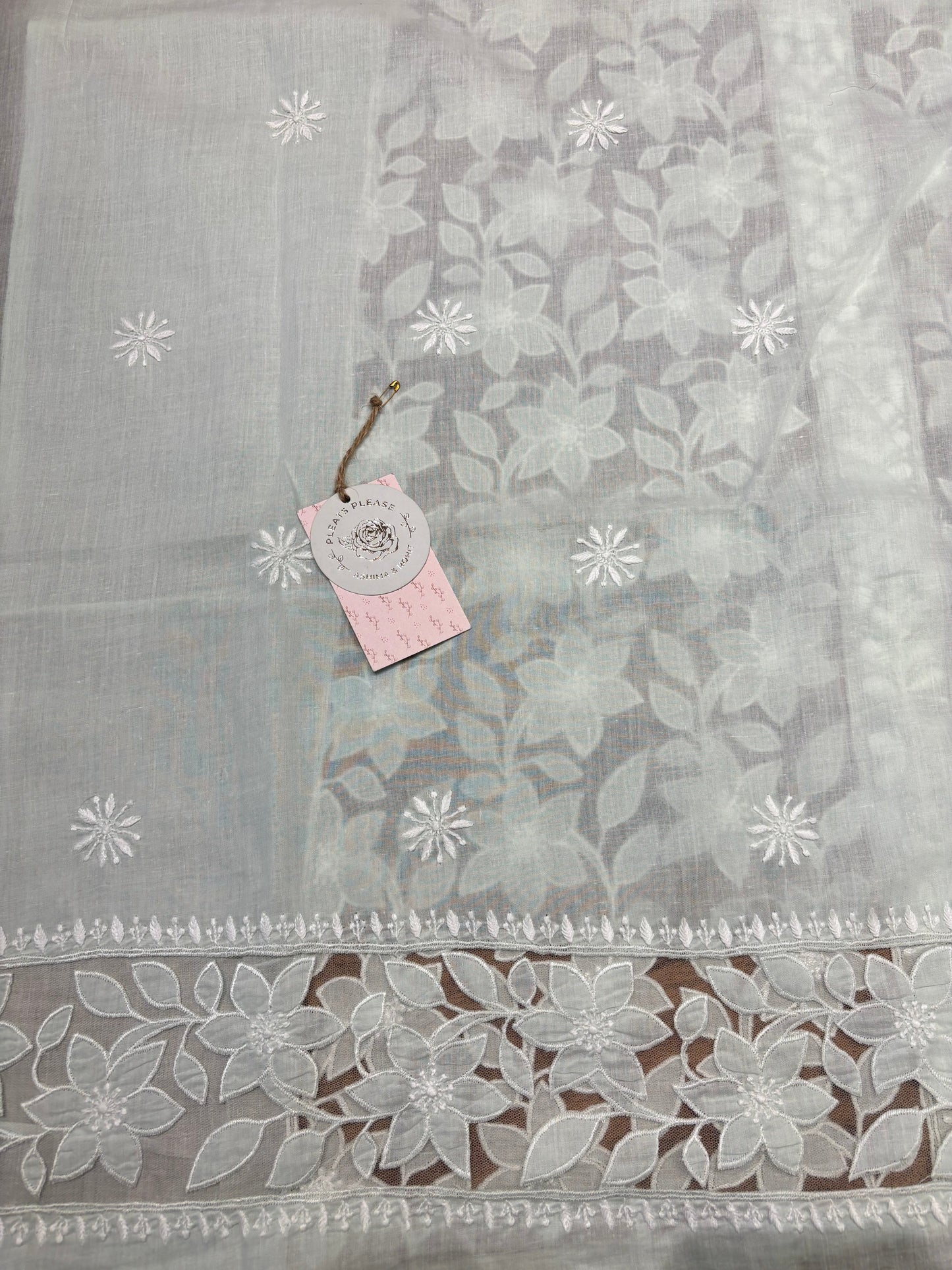 Sage Green Mul Soft Net Applique Chikankari Kurta and Dupatta Fabric