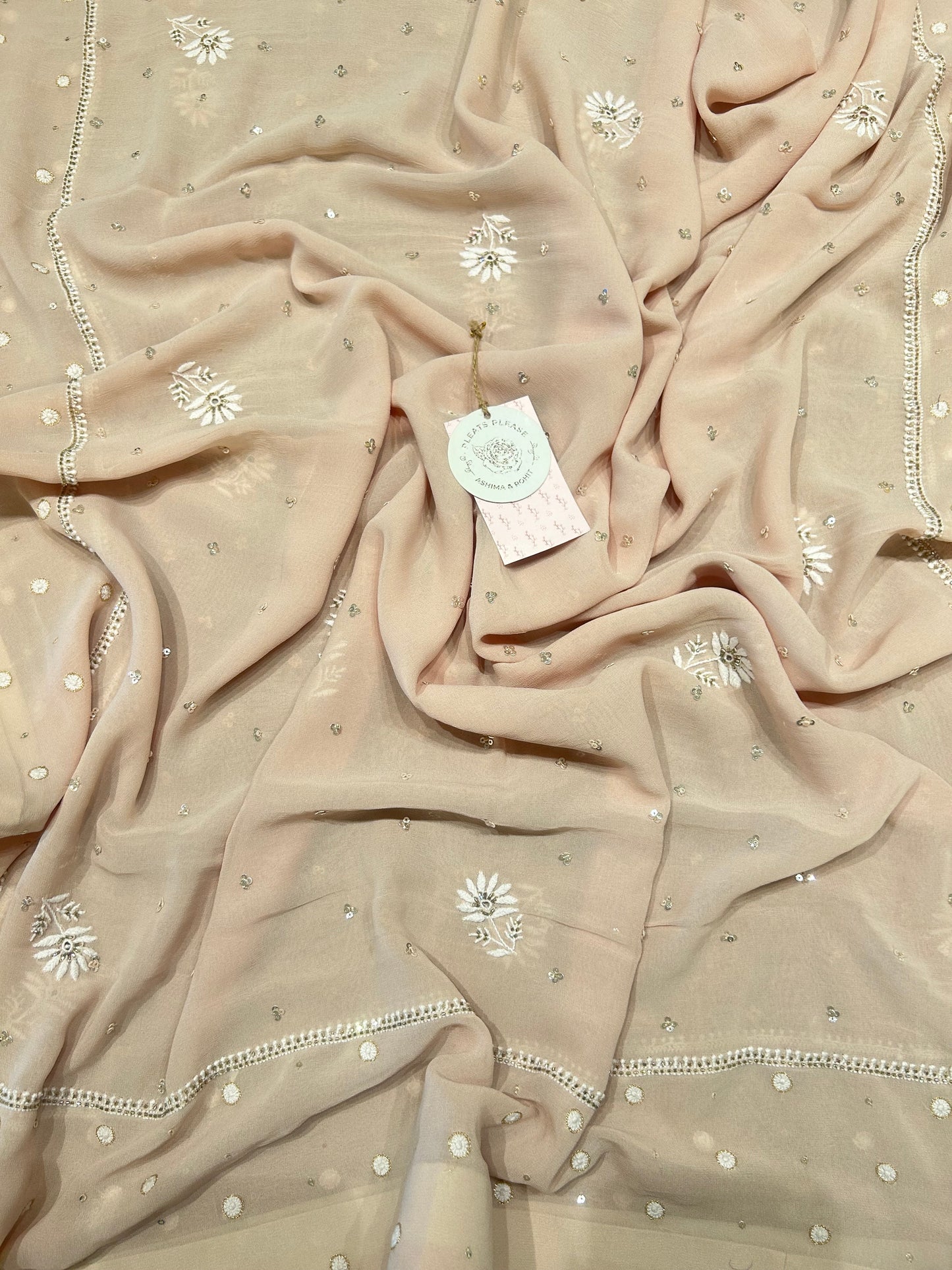 Coffee Cream Pure Georgette Chikankari Kurta And Dupatta Fabric
