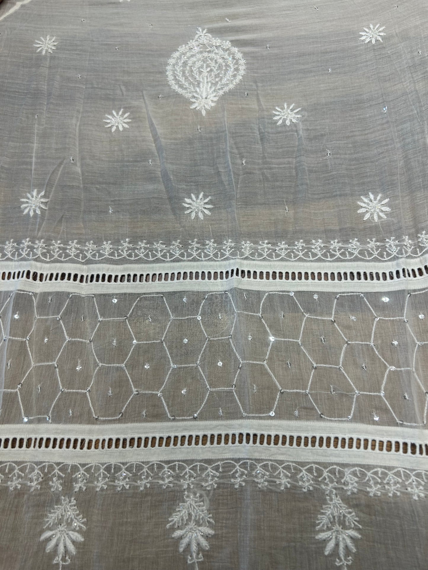Dyeable Chanderi mul Chikankari Kurta and Dupatta Fabric
