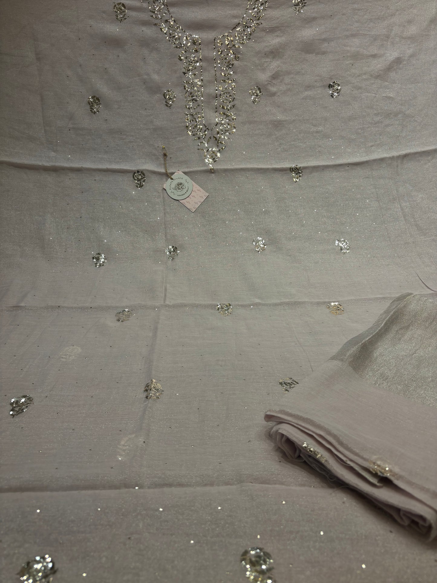 Lavender  Latte Tissue Badla Kurta and Dupatta Fabric