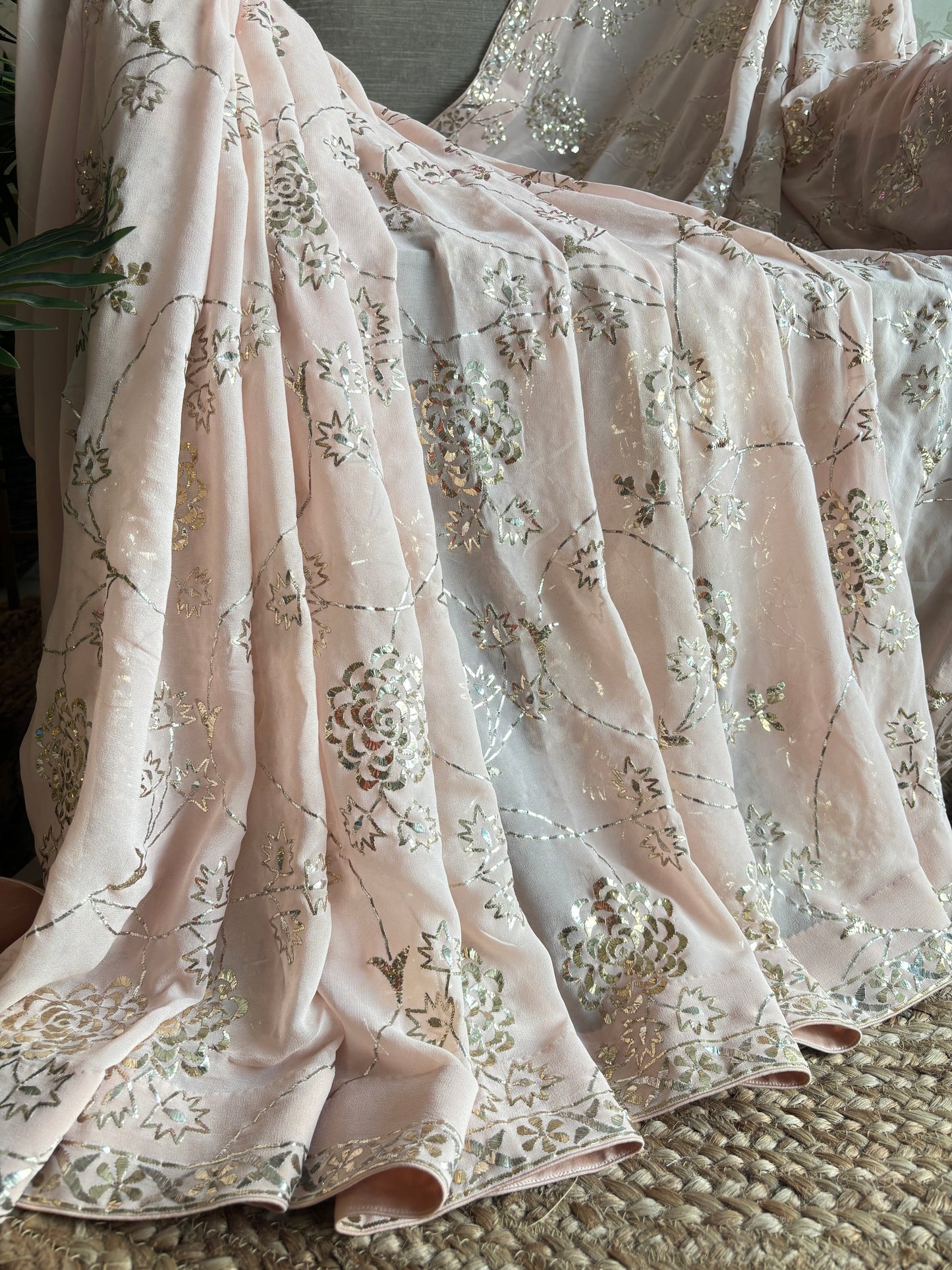 Camille Pink Pure Georgette Badla Saree