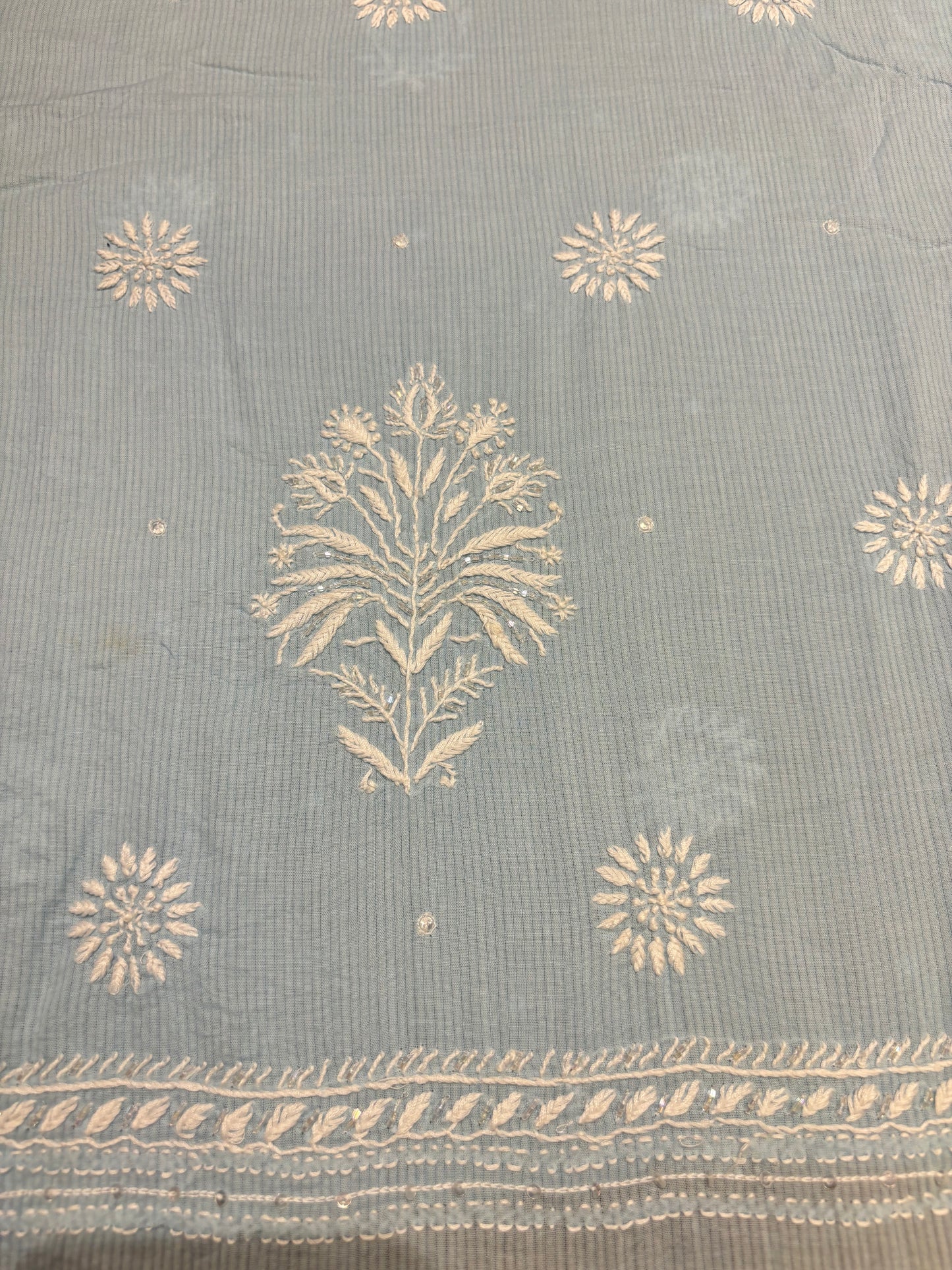 Powder blue Mul Chikankari Kurta Fabric