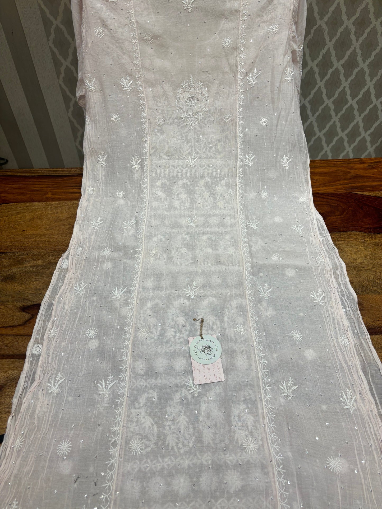Rosé Cloud Chanderi Mul Chikankari Straight Kurta And Dupatta Set