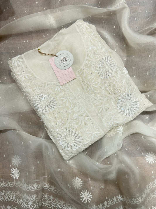 Dyeable Organza Chikankari Kurta &Dupatta set