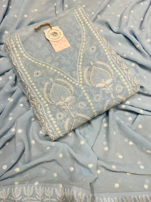 Powder Blue Georgette Kurta &Dupatta fabric