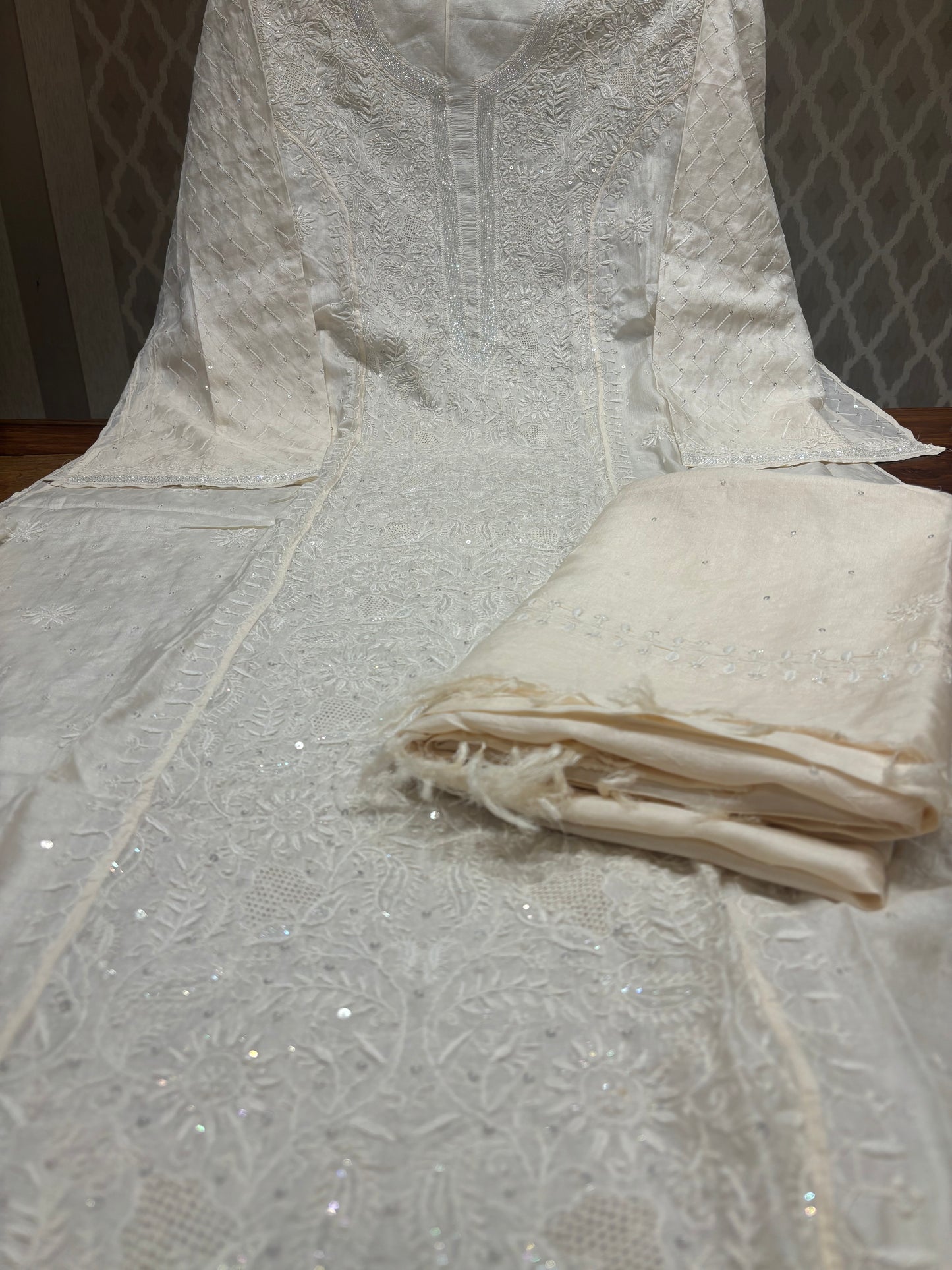 Dyeable Silk Chikankari Kurta and dupatta