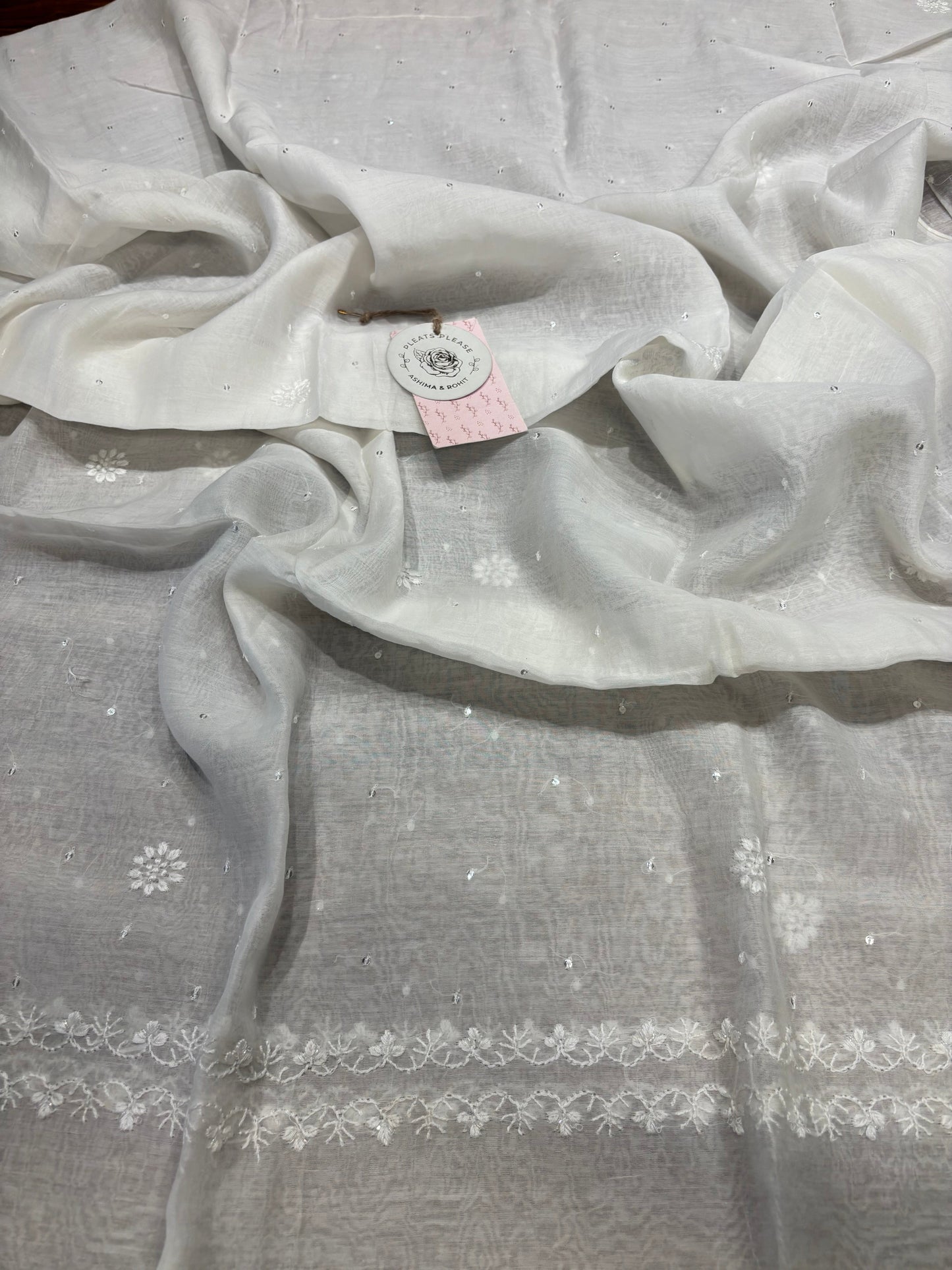 Dyeable Chanderi mul Chikankari Kurta and Dupatta set