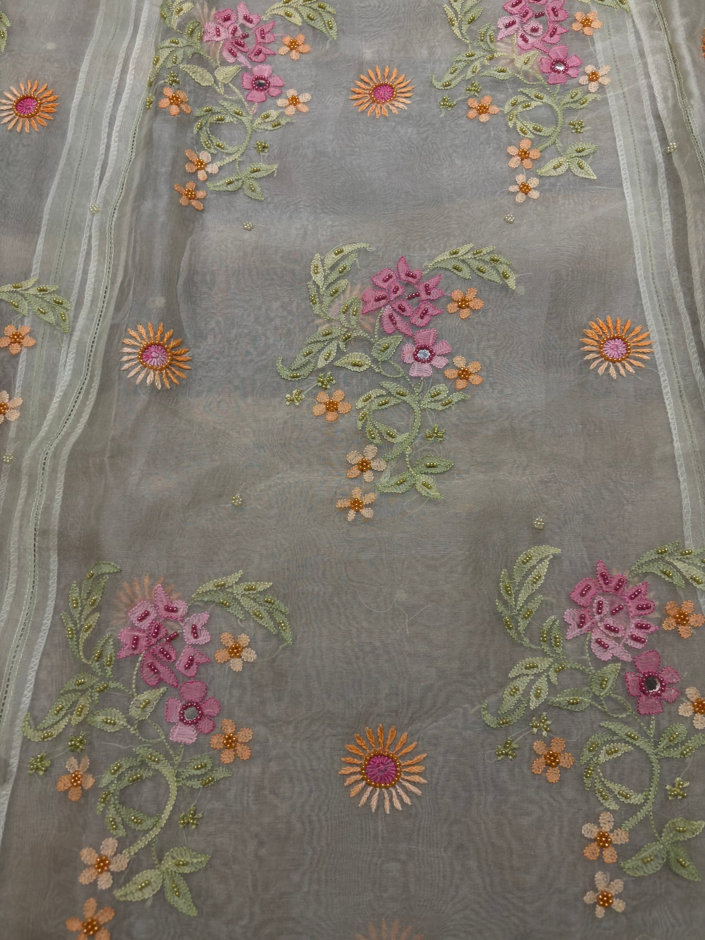 Dyeable Organza Silk Chikankari Kurta and Dupatta