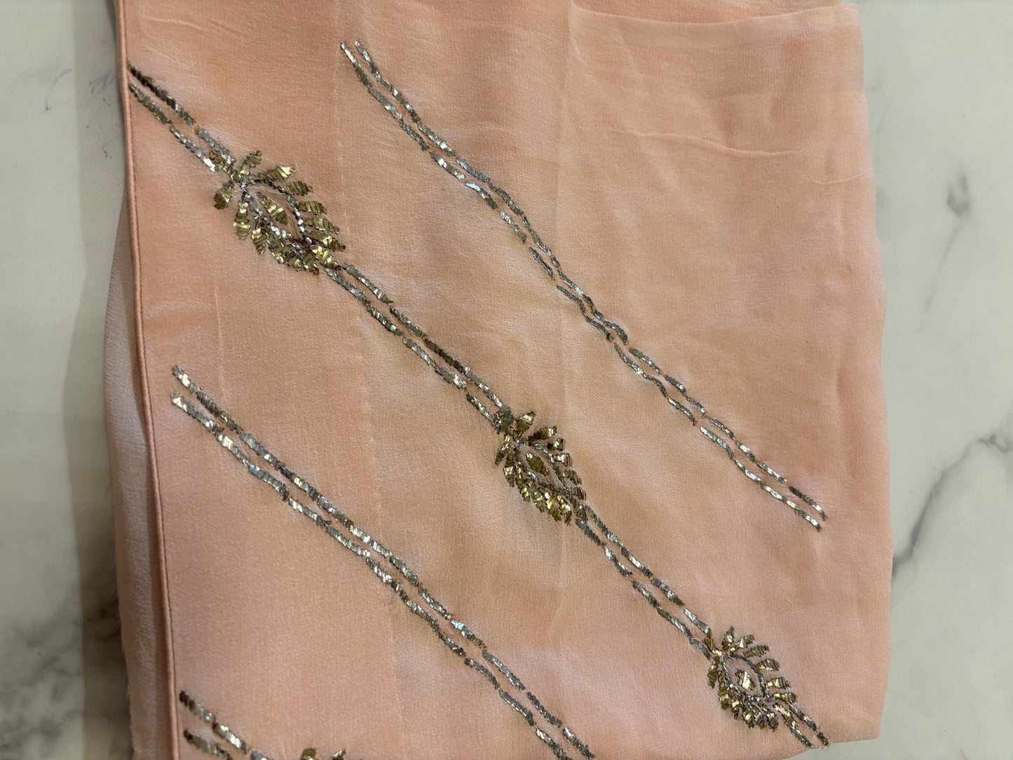 Nude Peach  Pure Georgette Badla Saree and Blouse