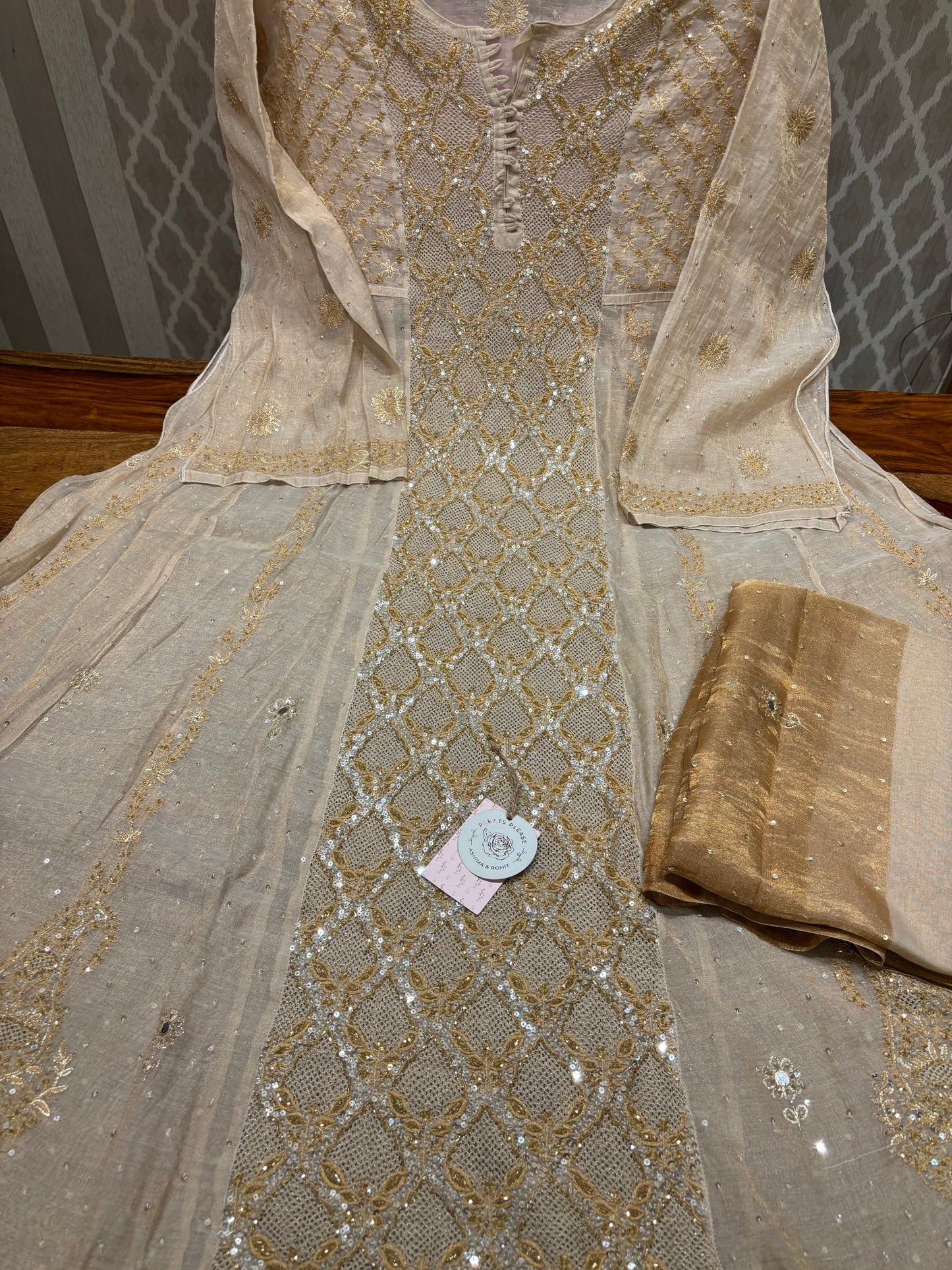 Dyeable Natural Tissue Chikankari Anarkali and Dupatta