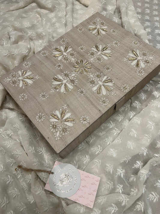 Natural Silk  Chikankari Jewelery Box