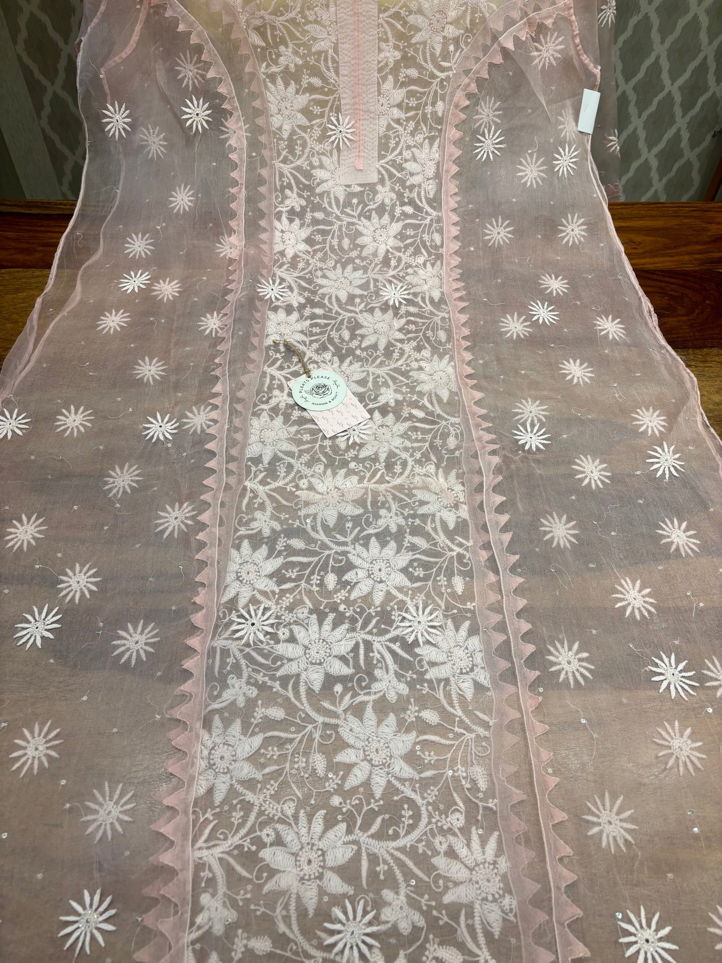Pink Organza chikankari Kurta and dupatta set