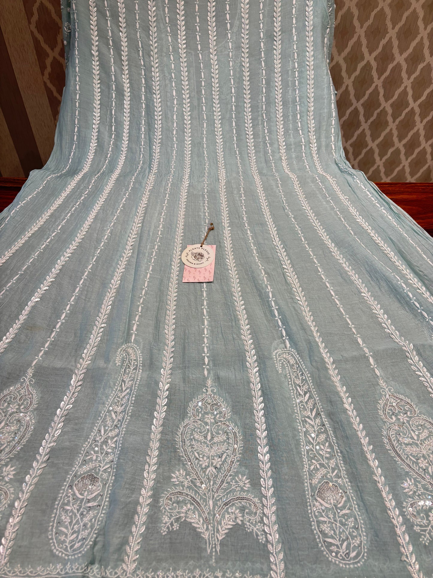 Teal Green Chanderi Mul Chikankari  Anarkali Kurta and Dupatta