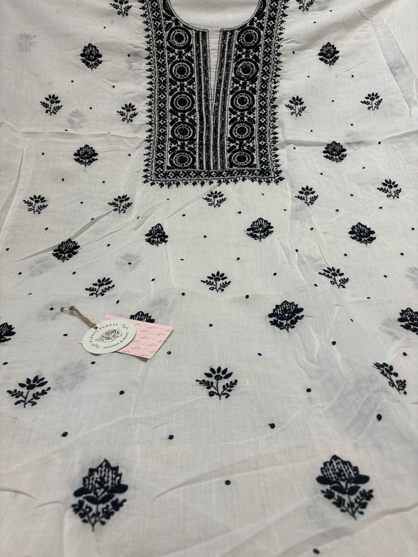 White Mul Chikankari Kurta Fabric