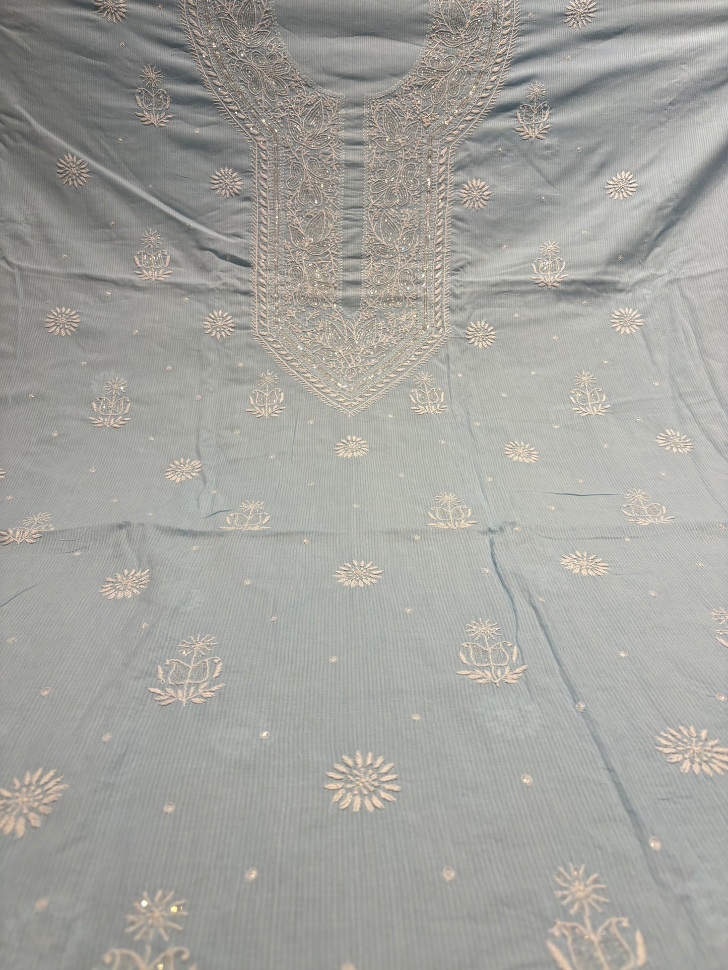 Powder blue Mul Chikankari Kurta Fabric