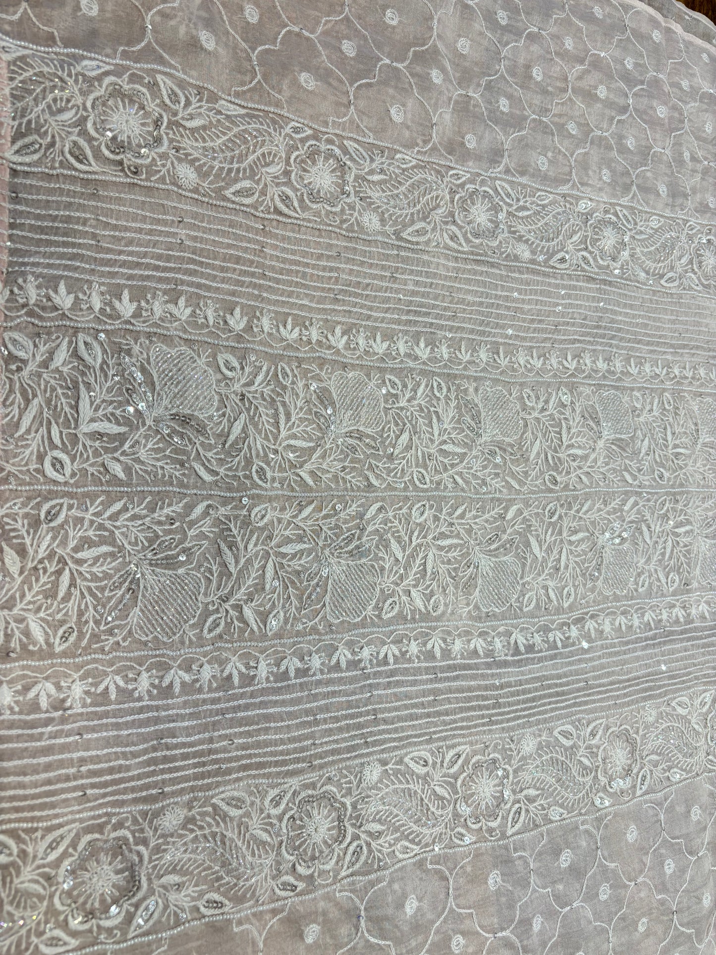 Blush Pink Organza Silk Chikankari Kurta and Dupatta