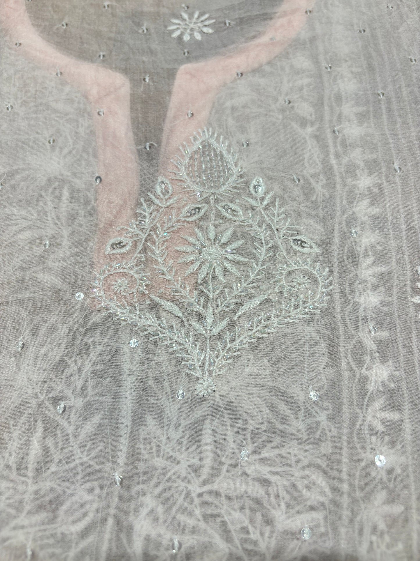 Blush Pink Organza Silk Chikankari Kurta and Dupatta
