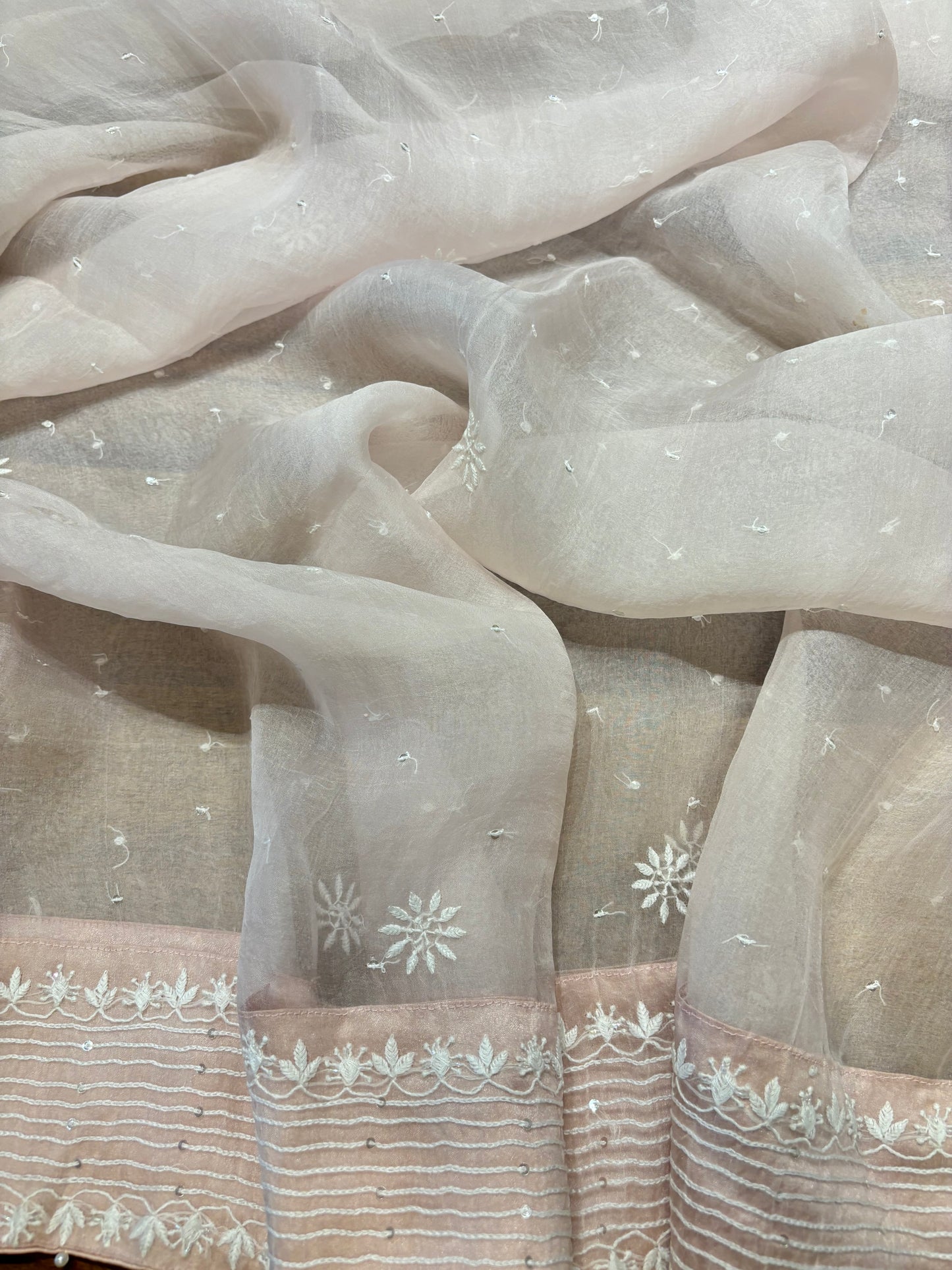Blush Pink Organza Silk Chikankari Kurta and Dupatta